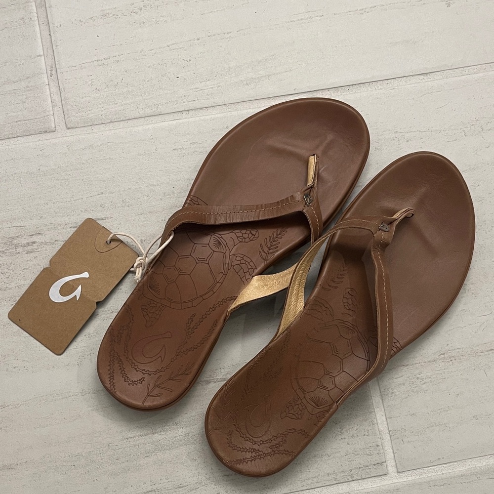 OluKai Hindu Tan Leather Sandals size 11
